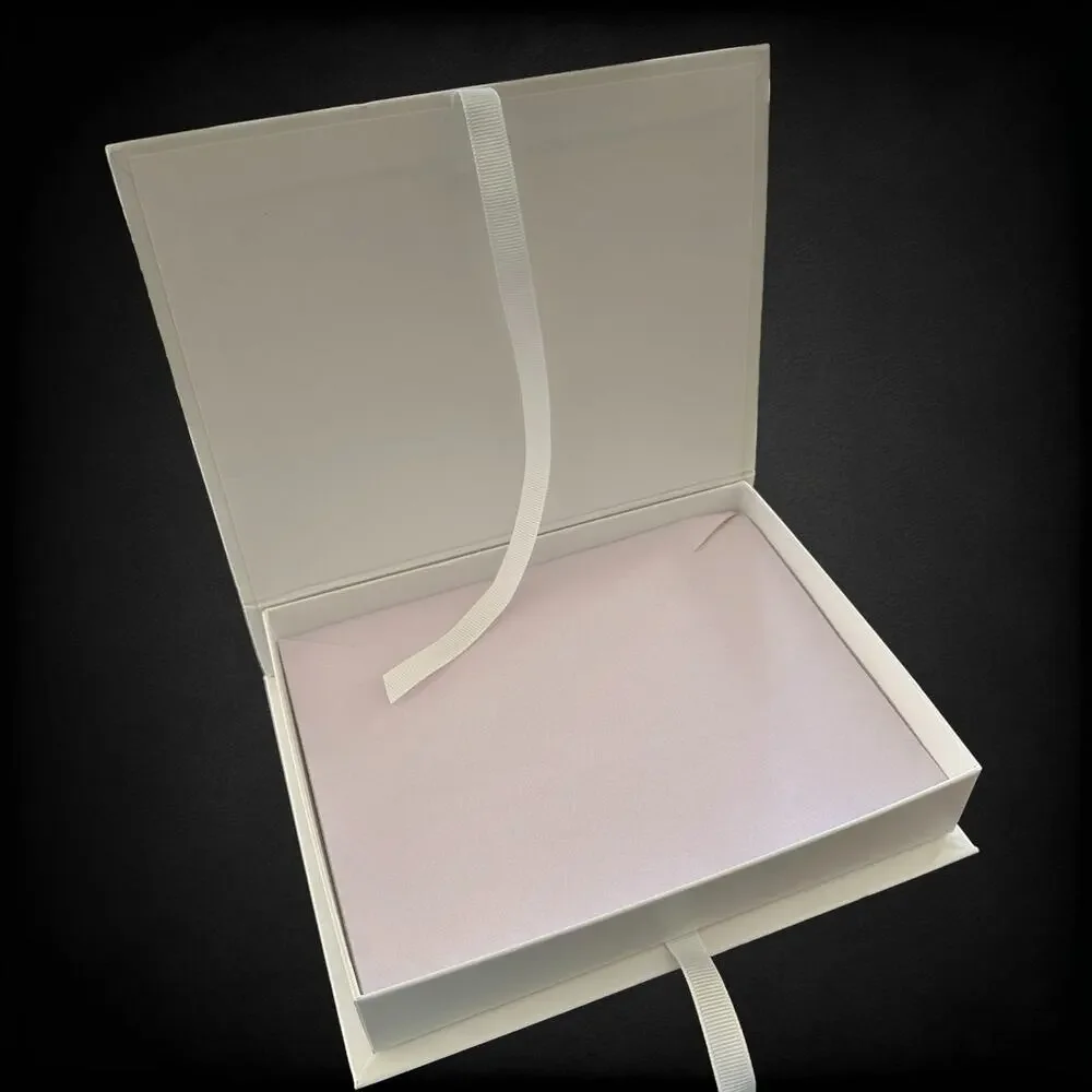 White Satin Ribbon Gift Box Velvet Insert Interior 7" x 5.5" x 1.25" Jewelry - Picture 2 of 5